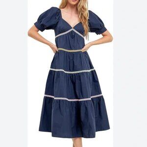 English Factory Multi Color Trim Midi Dress